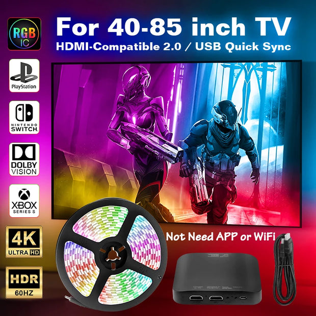 Ambient TV Backlight, TV Backlight LED Sync to Screen, WS2811 Led Strip Lights, One-Key Quick Sync Gaming Light, for 40-85 In TV