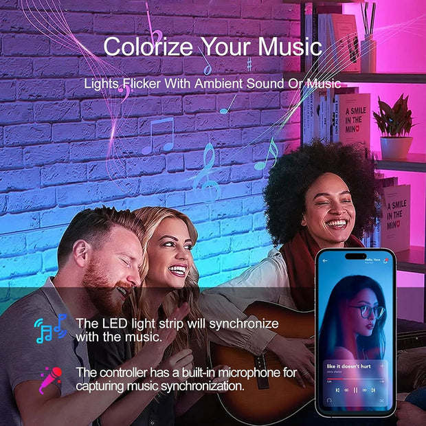 RGB Led Strip Lights with APP Control Music Sync USB 5V Led Tape Lights for Room Party Decor TV Backlight Flexible Ribbon