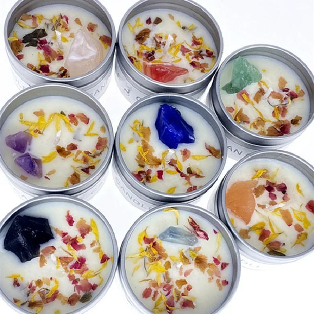 Scented Long Lasting Soy Candles Crystal Stone Dried Flower Fragrance Smokeless Fragrance Candle for Home Decorstion Candle Jar