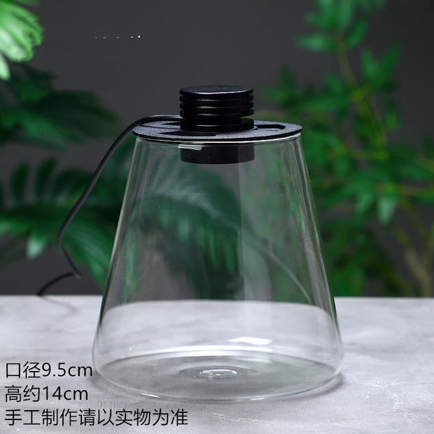 Micro Landscape Ecological Desktop Glass Plant Terrarium with Grow Light for Hydroponic Bryophyte Moss Container Home Decor