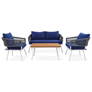 K&K 4-Piece Boho Rope Patio Furniture Set, Outdoor Furniture With Acacia Wood Table, Patio Conversat